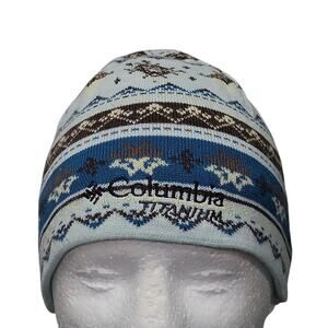 Columbia Titanium Snowflake Knit Beanie Hat Blue Brown Winter Ski OS Women’s
